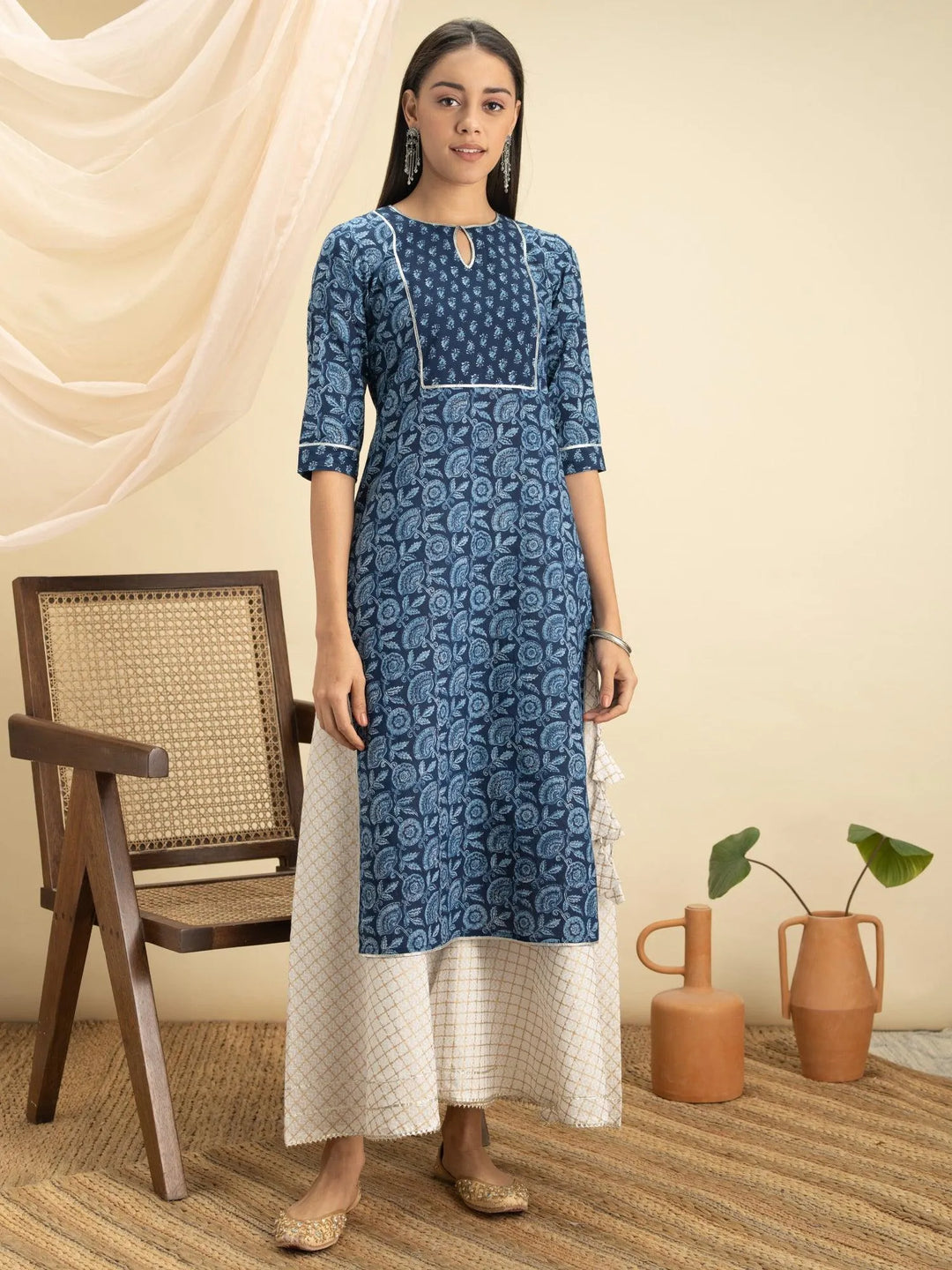 Indigo Printed Cotton Kurta - Libas 