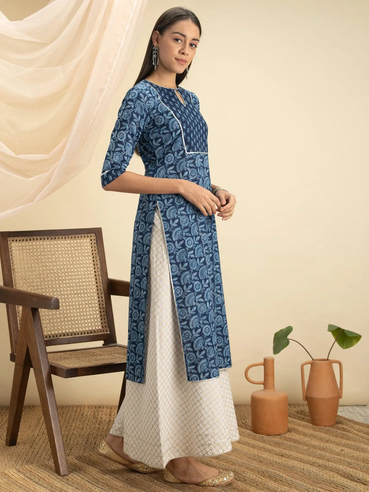 Indigo Printed Cotton Kurta - Libas