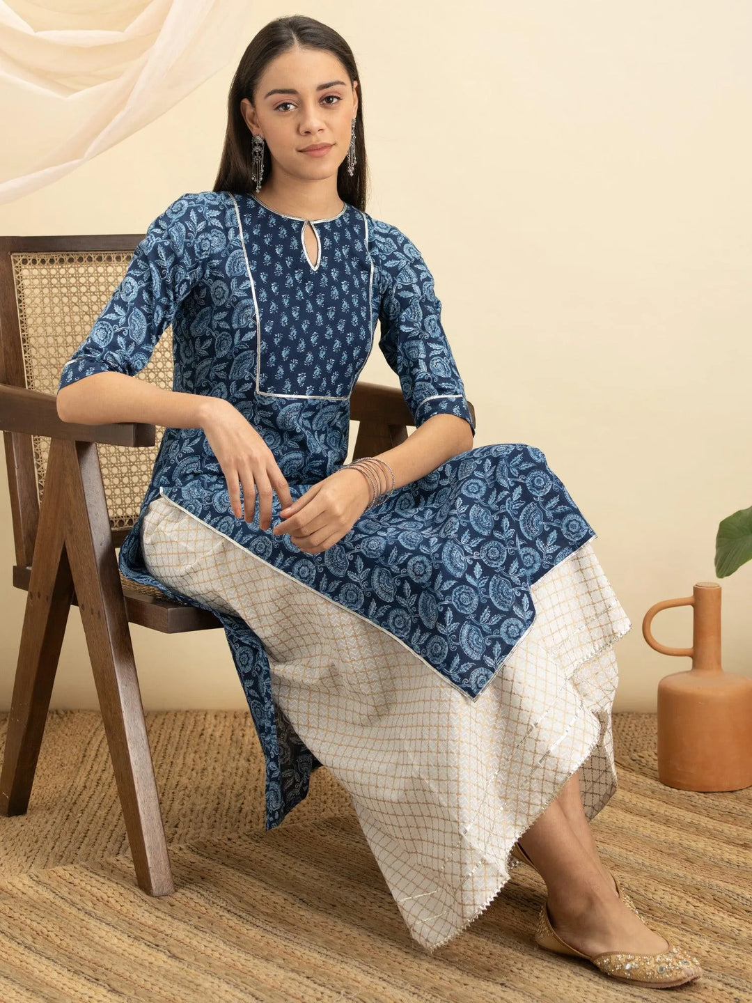 Indigo Printed Cotton Kurta - Libas 