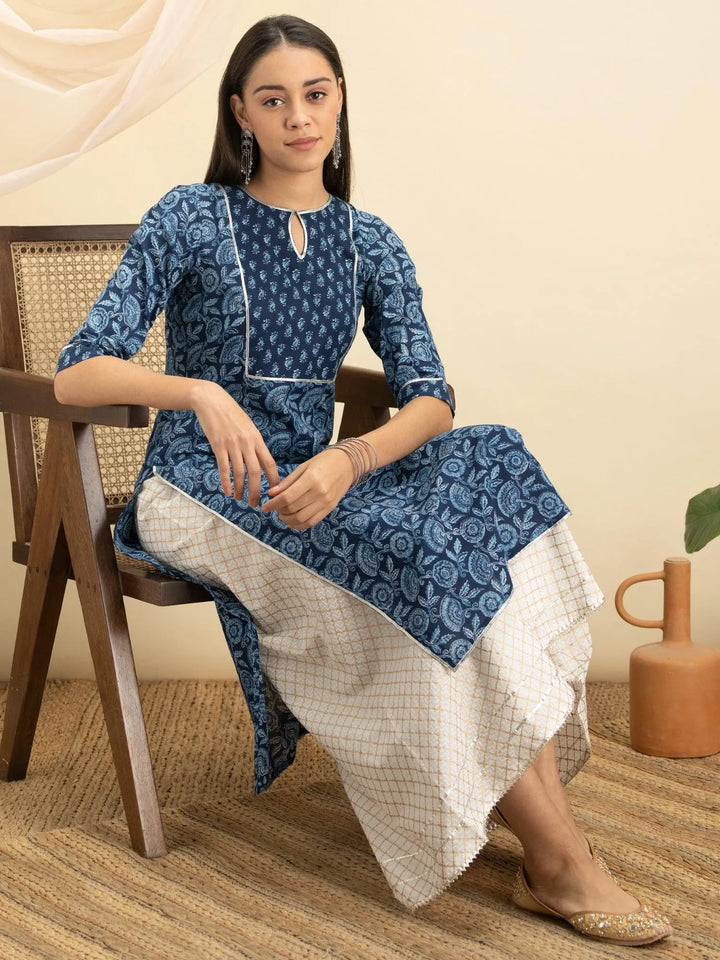 Indigo Printed Cotton Kurta - Libas