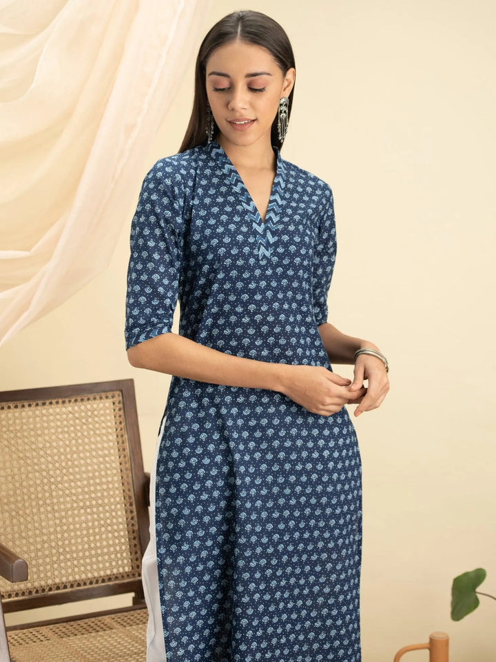 Indigo Printed Cotton Kurta - Libas