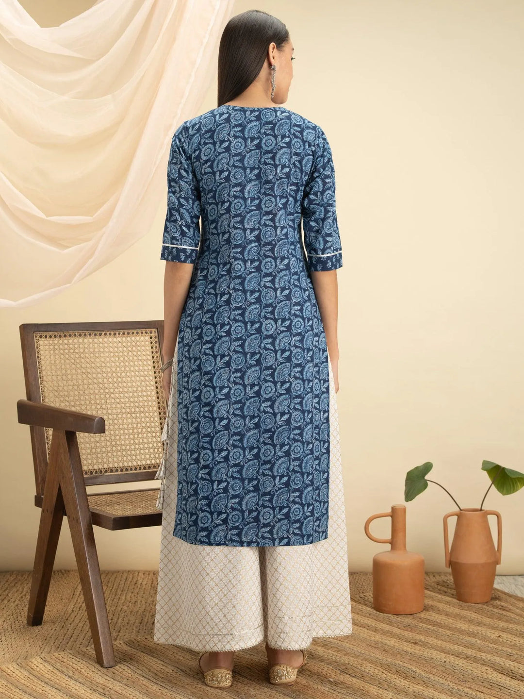 Indigo Printed Cotton Kurta - Libas