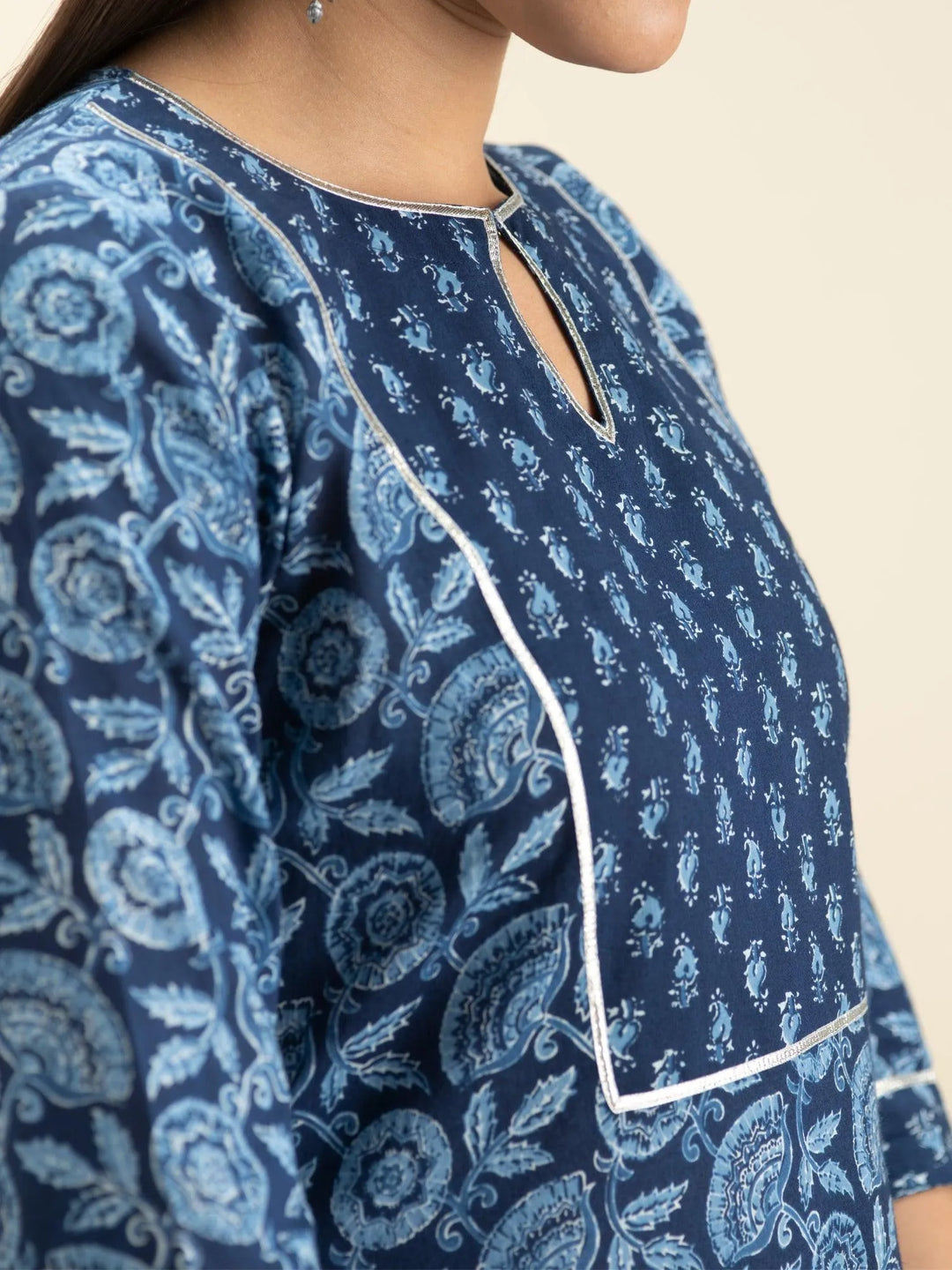 Indigo Printed Cotton Kurta - Libas