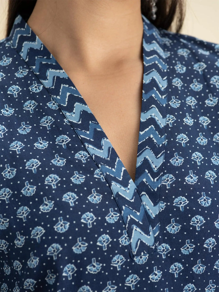 Indigo Printed Cotton Kurta - Libas