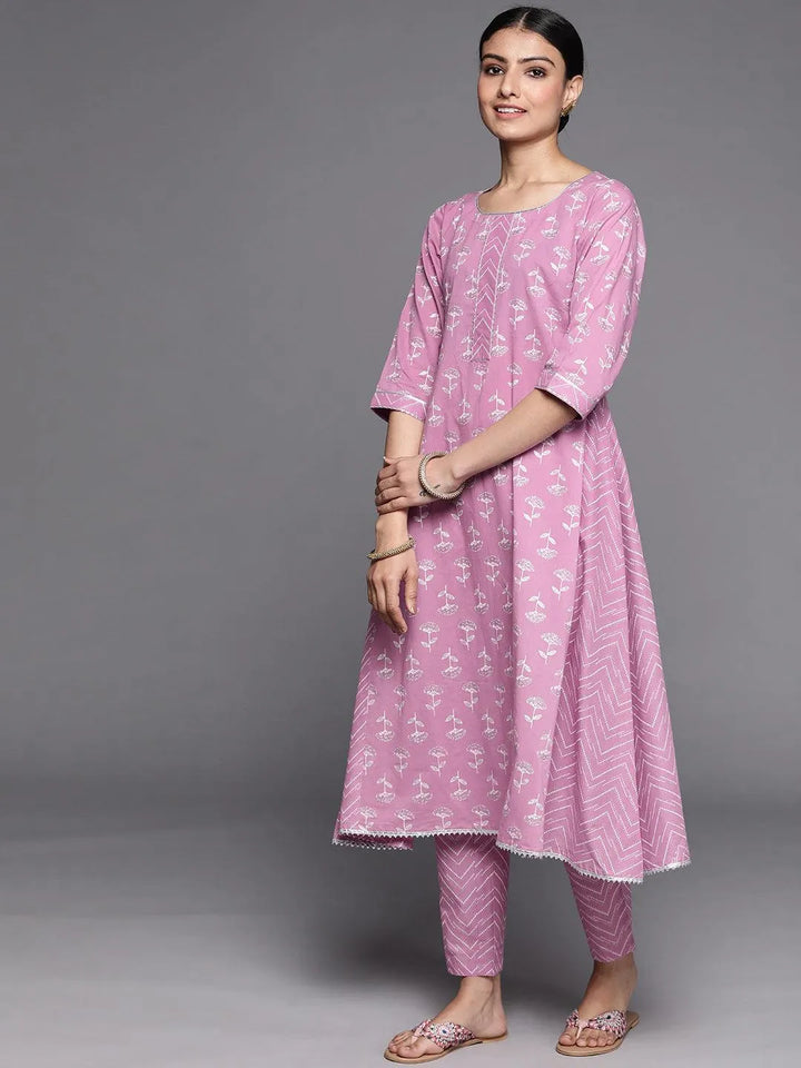 Lavender Printed Cotton Suit Set - Libas