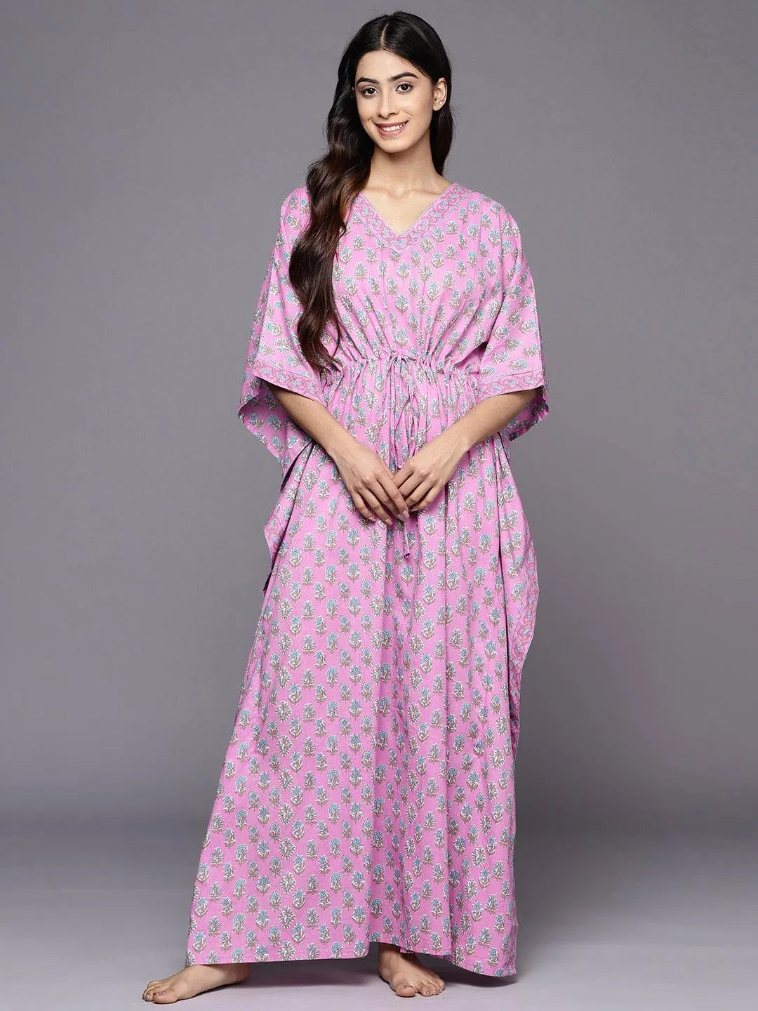 Lavender Printed Cotton Nightdress - Libas 