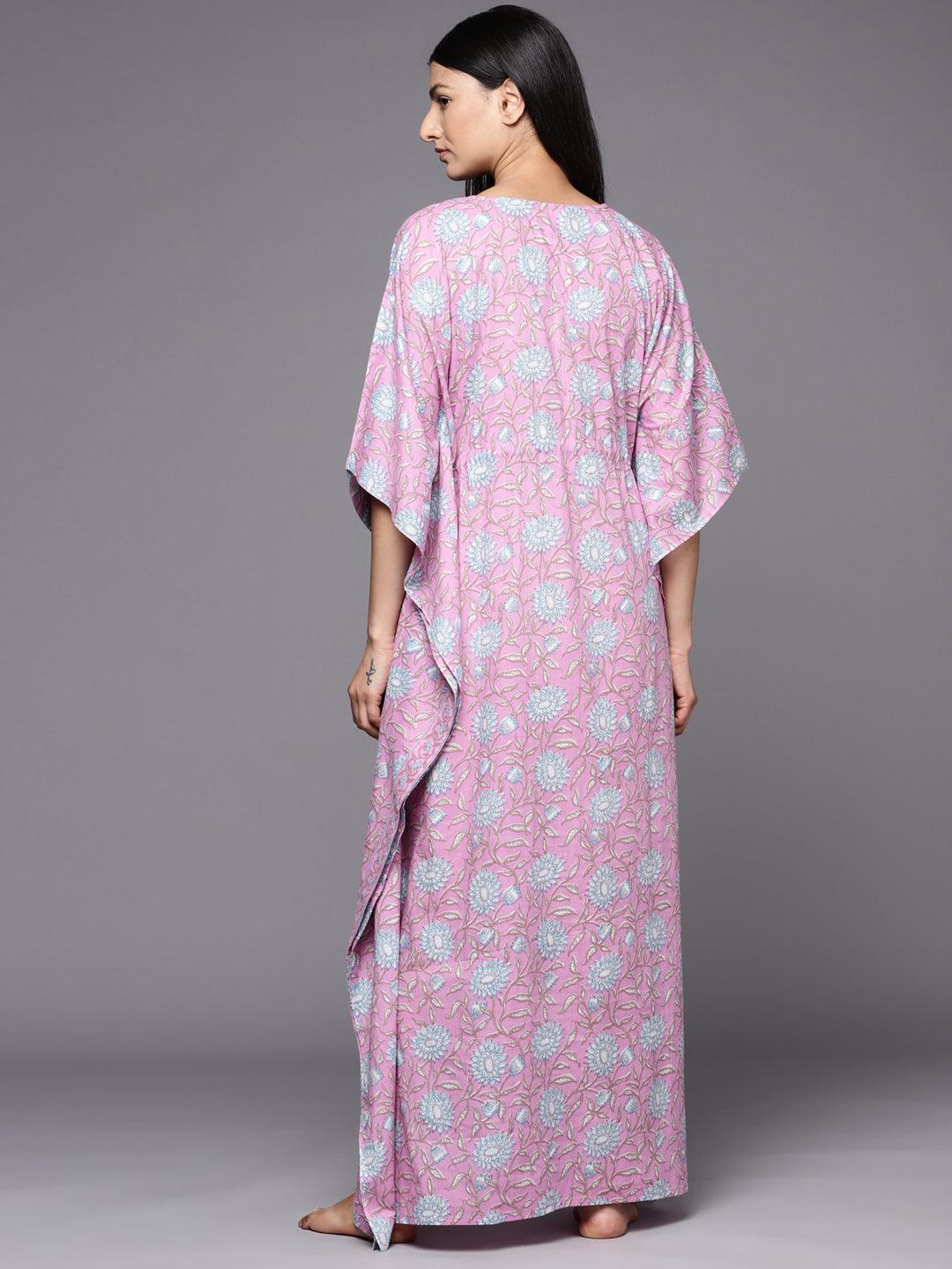 Lavender Printed Cotton Nightdress - Libas 