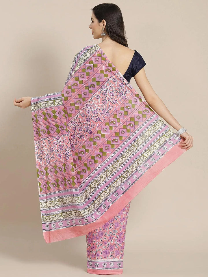 Lavender Printed Cotton Saree - Libas