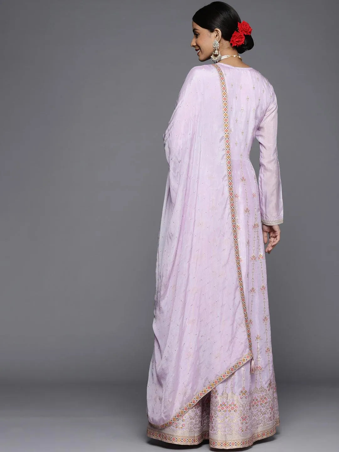 Lavender Self Design Silk Anarkali Suit Set - Libas 