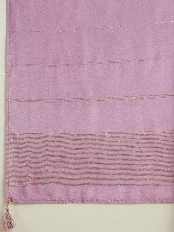 Lavender Woven Design Silk Blend Straight Kurta With Trousers & Dupatta - Libas