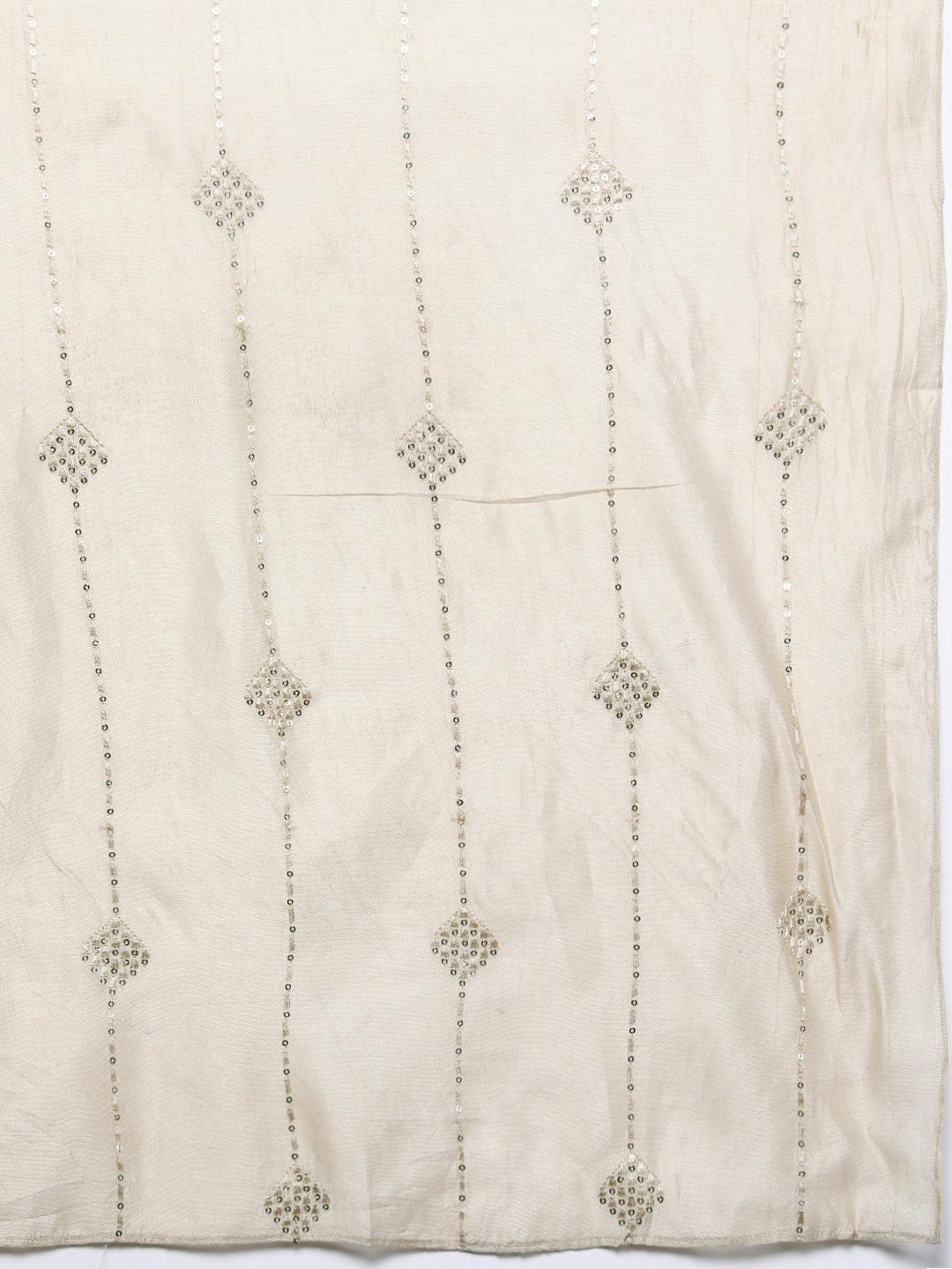 Libas Art Beige Embroidered Silk Blend A-Line Kurta With Trousers & Dupatta - Libas 