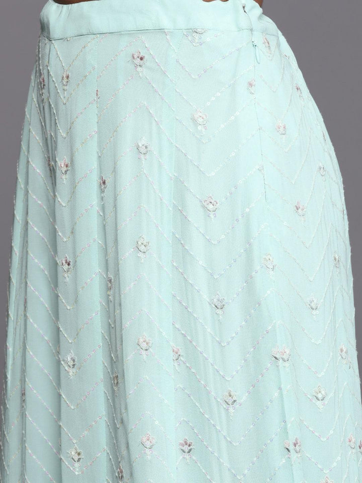 Libas Art Blue Embroidered Georgette Straight Kurta With Palazzos & Dupatta - Libas