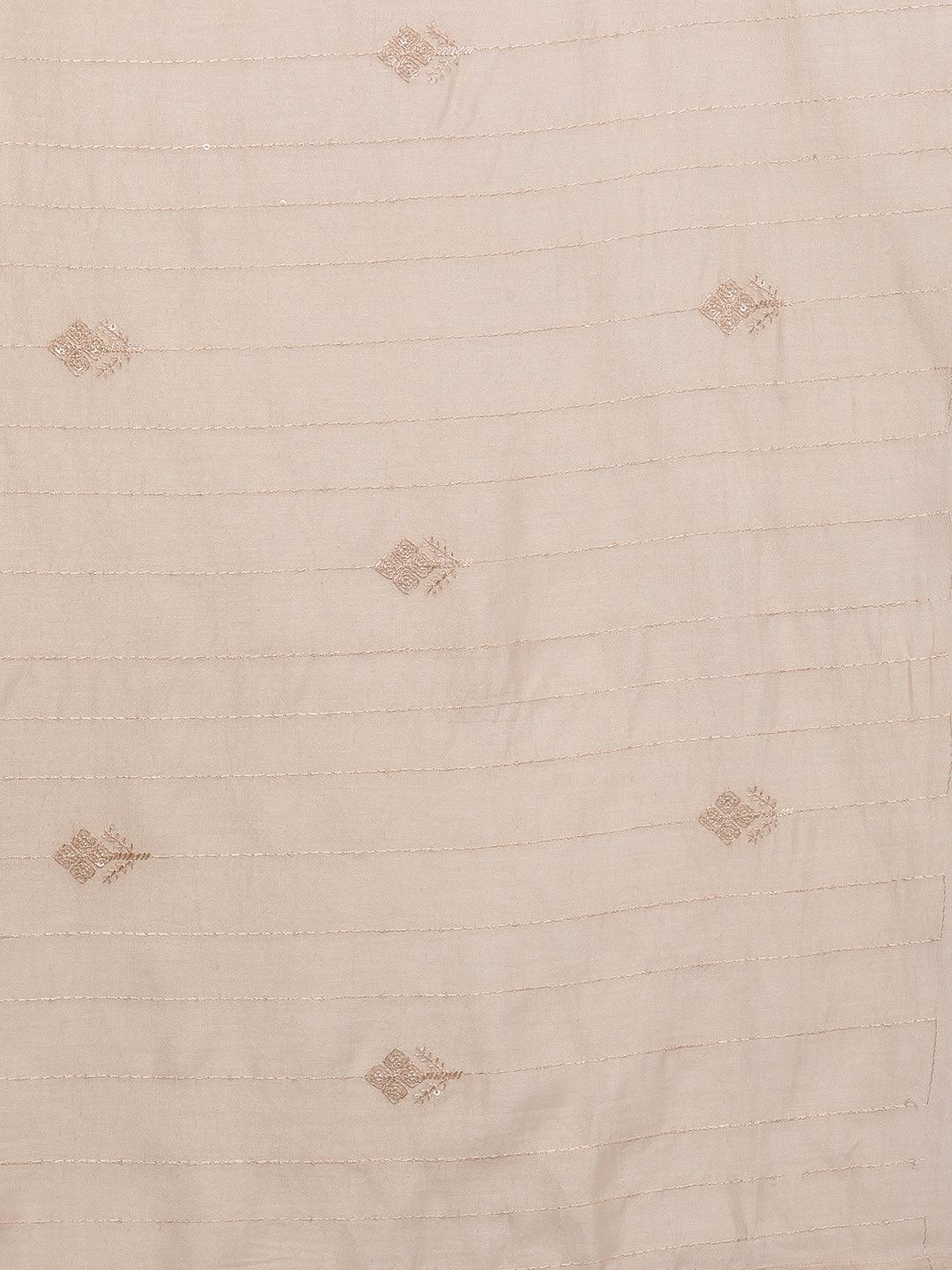 Libas Art Cream Embroidered Silk Blend A-Line Kurta With Trousers & Dupatta