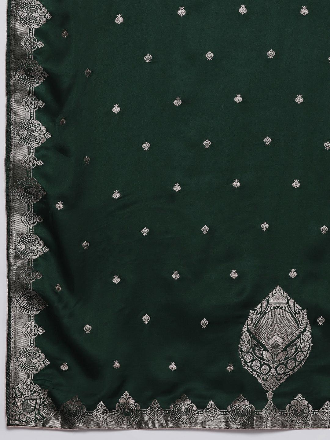 Libas Art Green Embroidered Silk Straight Kurta With Trousers & Dupatta - Libas 