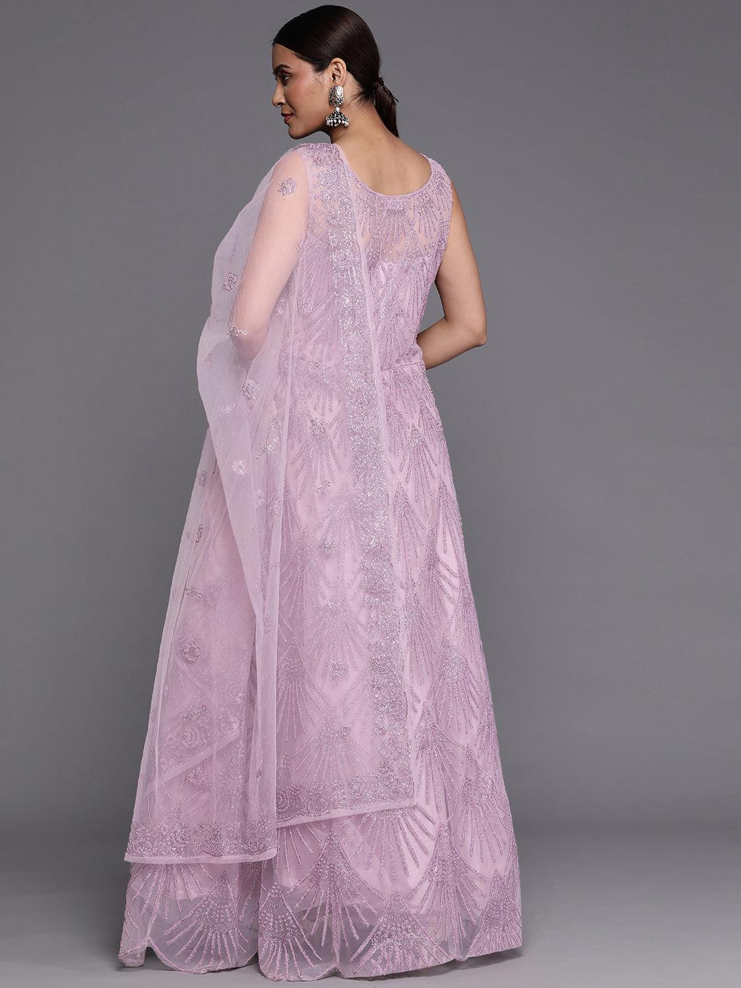 Libas Art Mauve Embellished Net Gown Dress With Dupatta - Libas