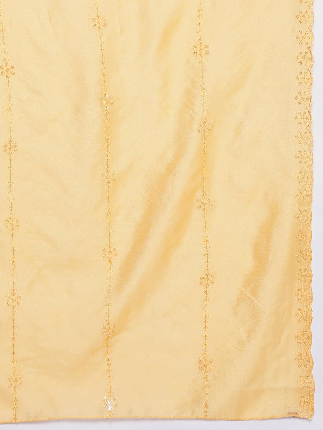 Libas Art Yellow Embroidered Silk Blend Straight Kurta With Palazzos & Dupatta - Libas