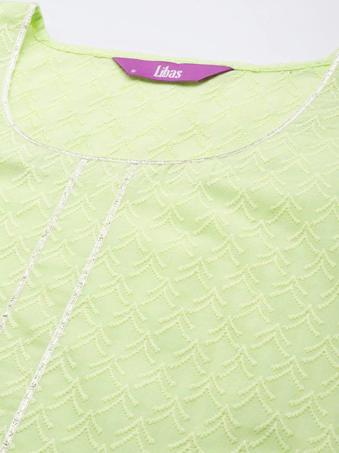 Lime Green Embroidered Cotton Kurta - Libas