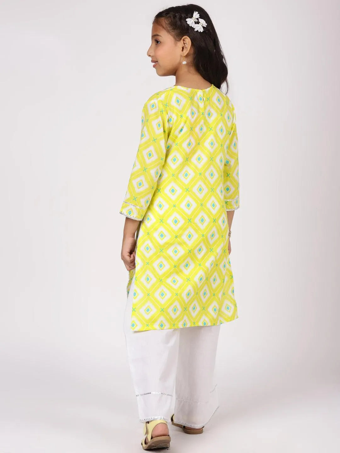 Lime Green Printed Cotton Kurta Set - Libas 