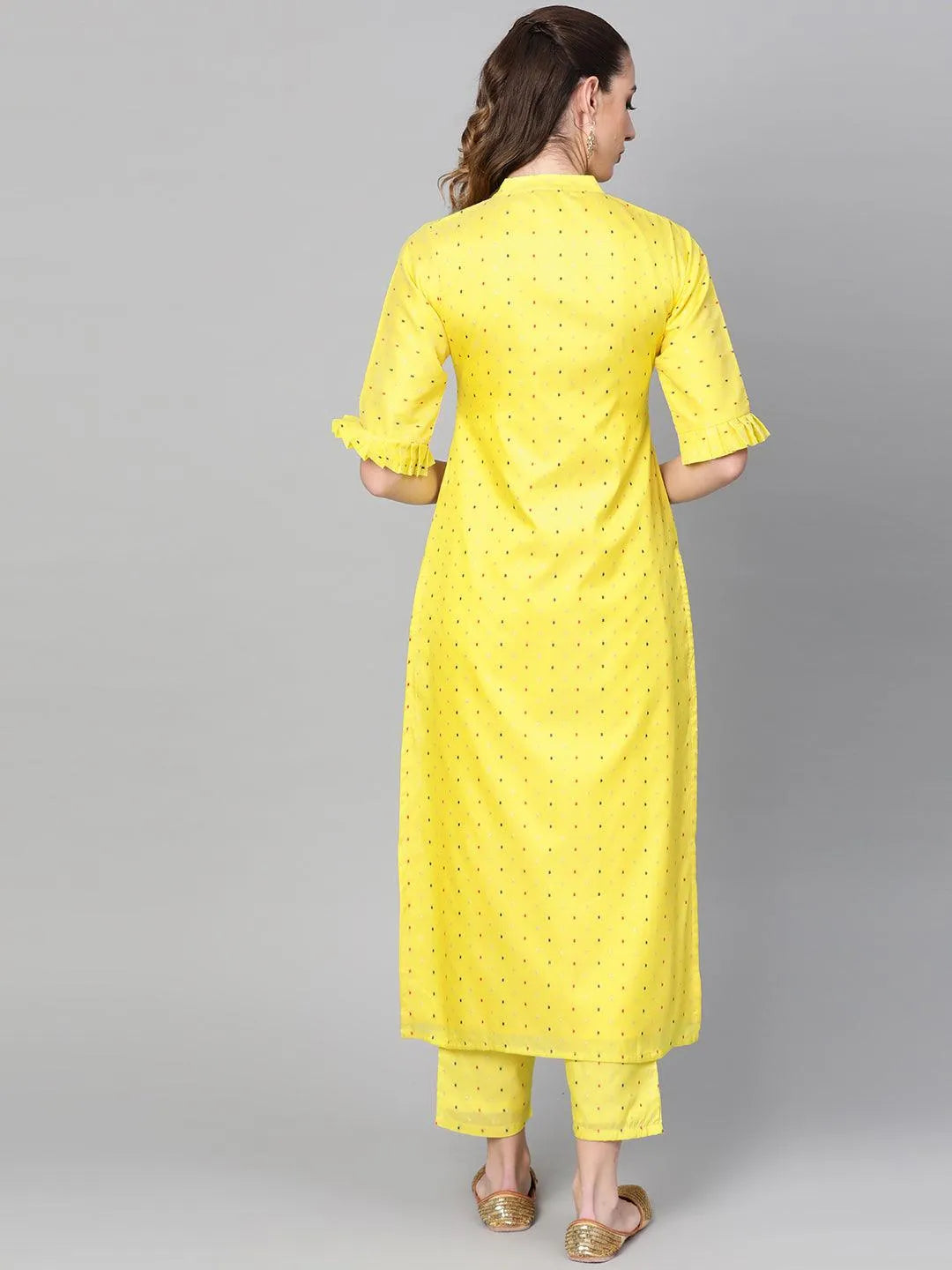 Lime Green Self Design Chanderi Kurta Set - Libas