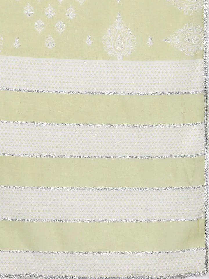 Lime Green Yoke Design Cotton Straight Suit Set - Libas