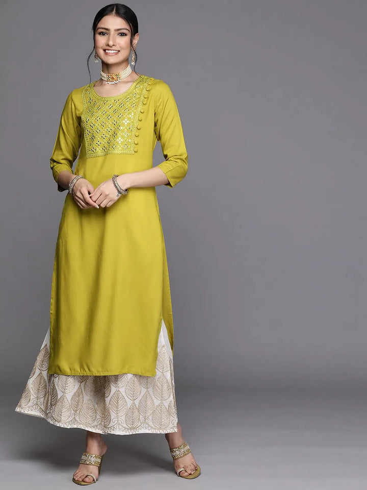 Lime Green Yoke Design Rayon Kurta - Libas