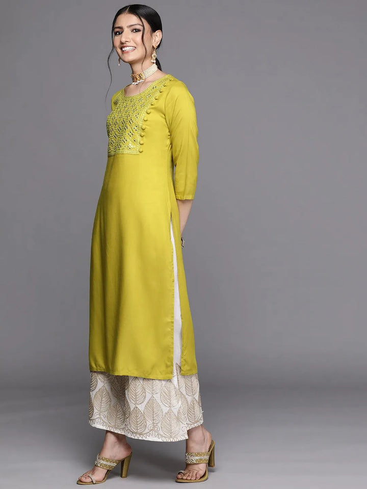 Lime Green Yoke Design Rayon Kurta - Libas