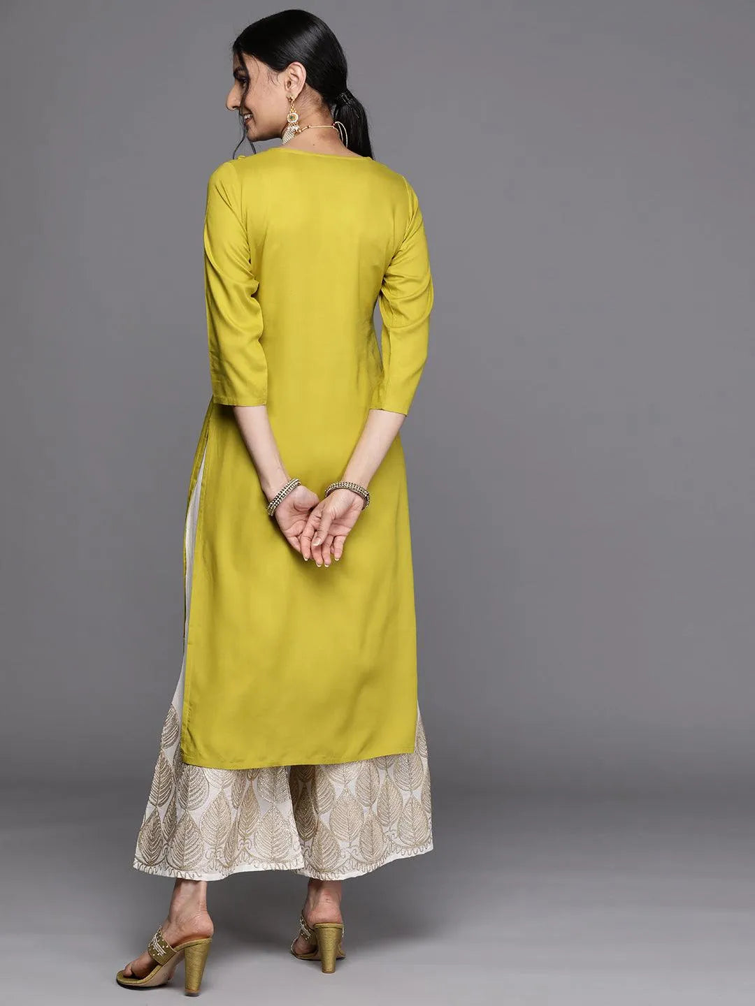 Lime Green Yoke Design Rayon Kurta - Libas