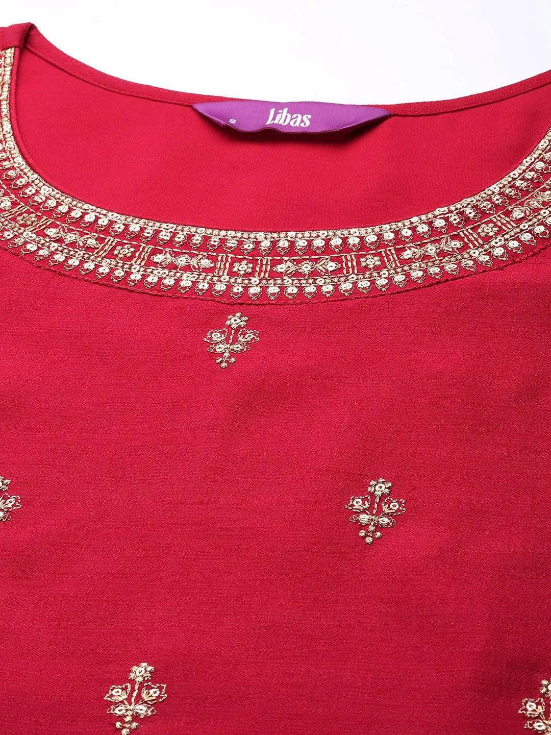 Magenta Solid Silk Straight Kurta - Libas 