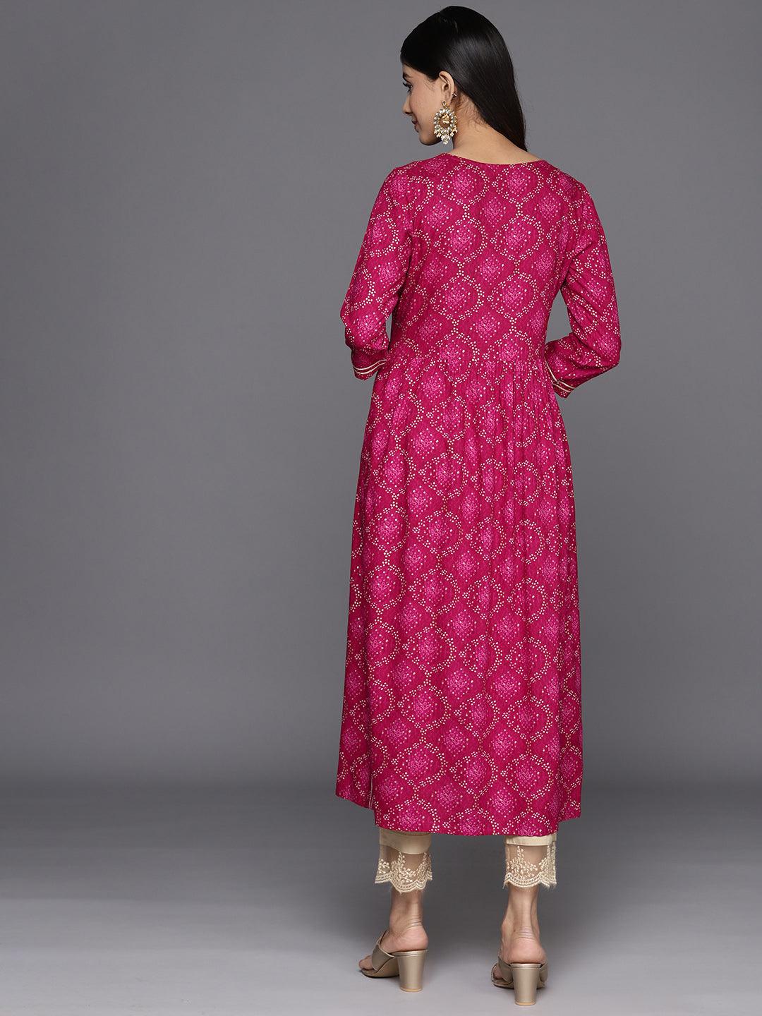 Magenta Printed Rayon A-Line Kurta - Libas 