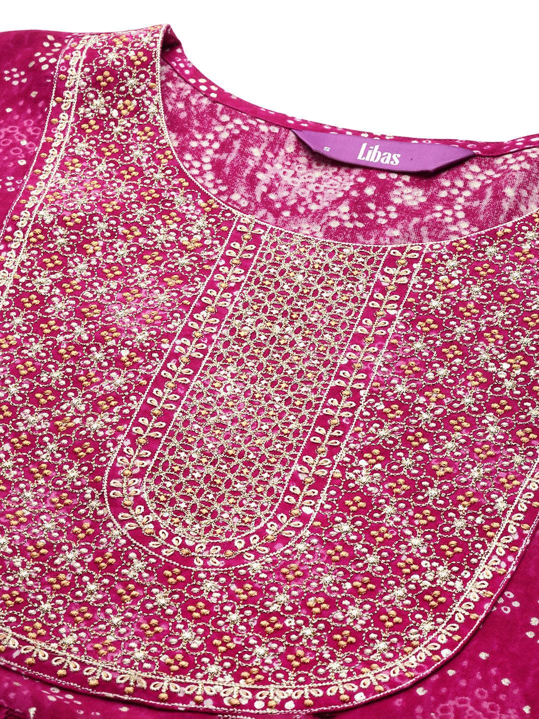 Magenta Printed Rayon A-Line Kurta - Libas 