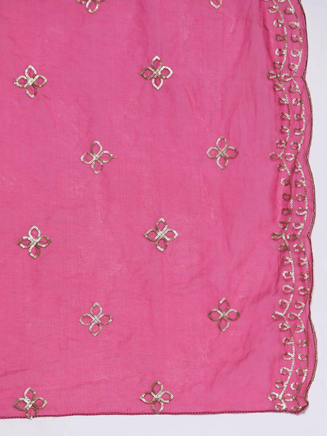 Magenta Solid Silk Blend Straight Kurta With Trousers & Dupatta - Libas 