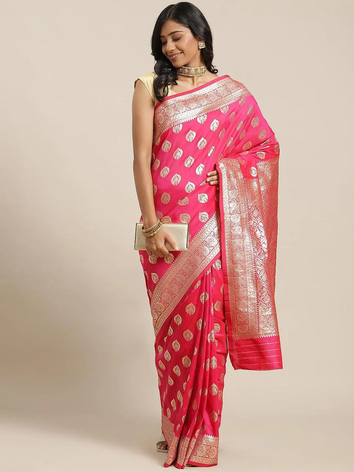 Magenta Woven Design Brocade Saree - Libas