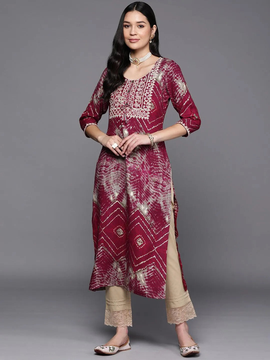 Magenta Yoke Design Rayon Straight Kurta - Libas