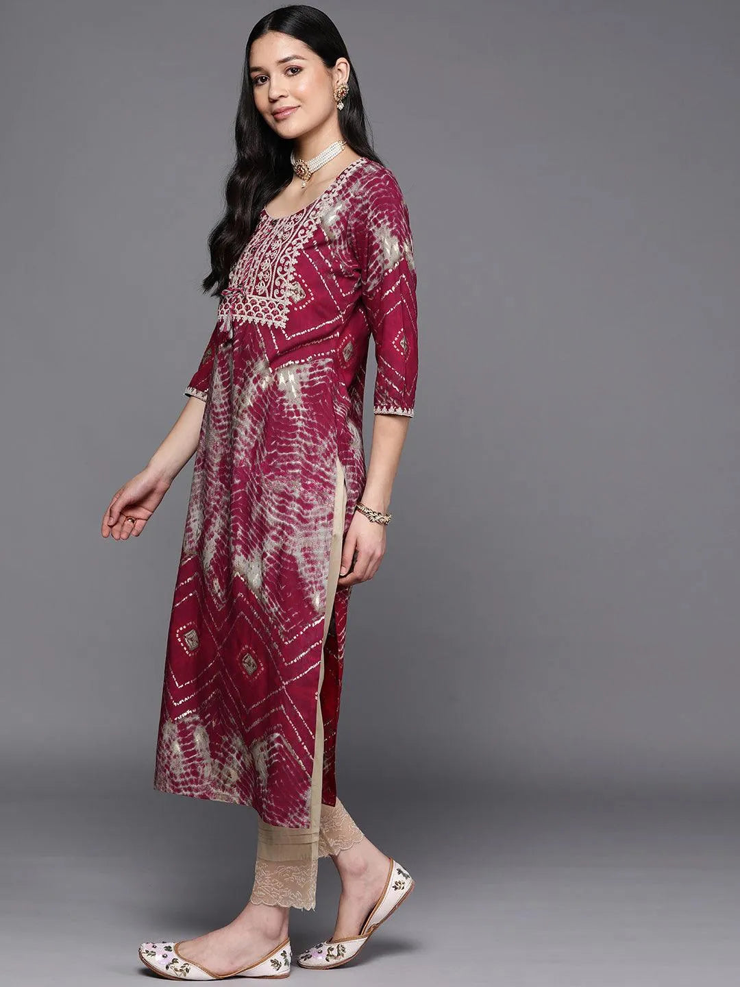 Magenta Yoke Design Rayon Straight Kurta - Libas 