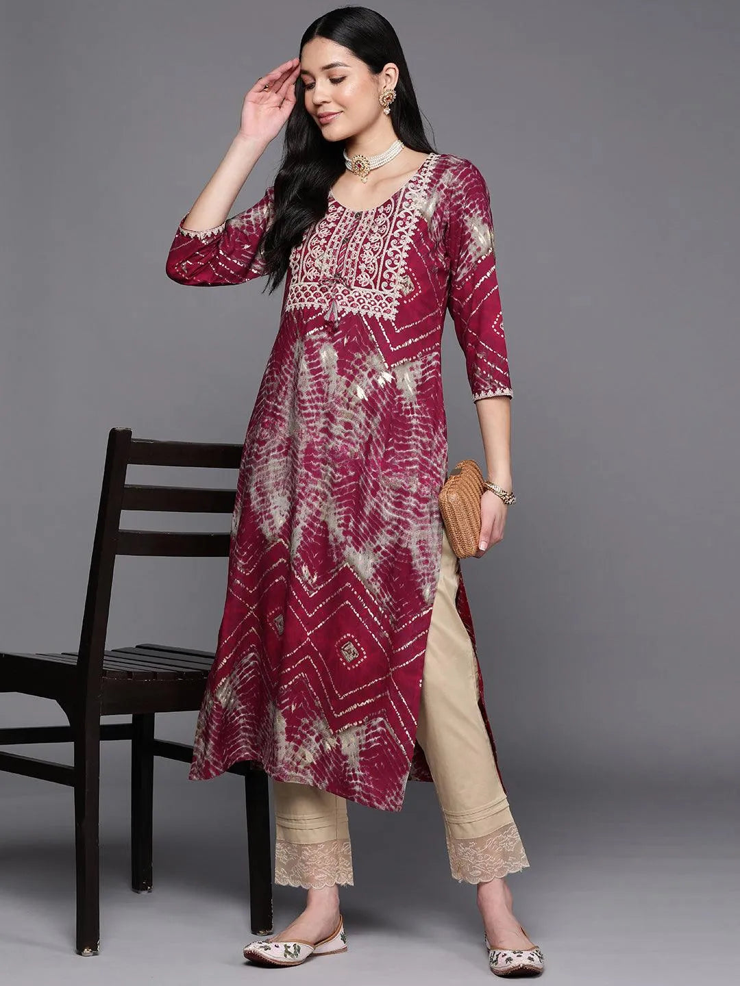 Magenta Yoke Design Rayon Straight Kurta - Libas 