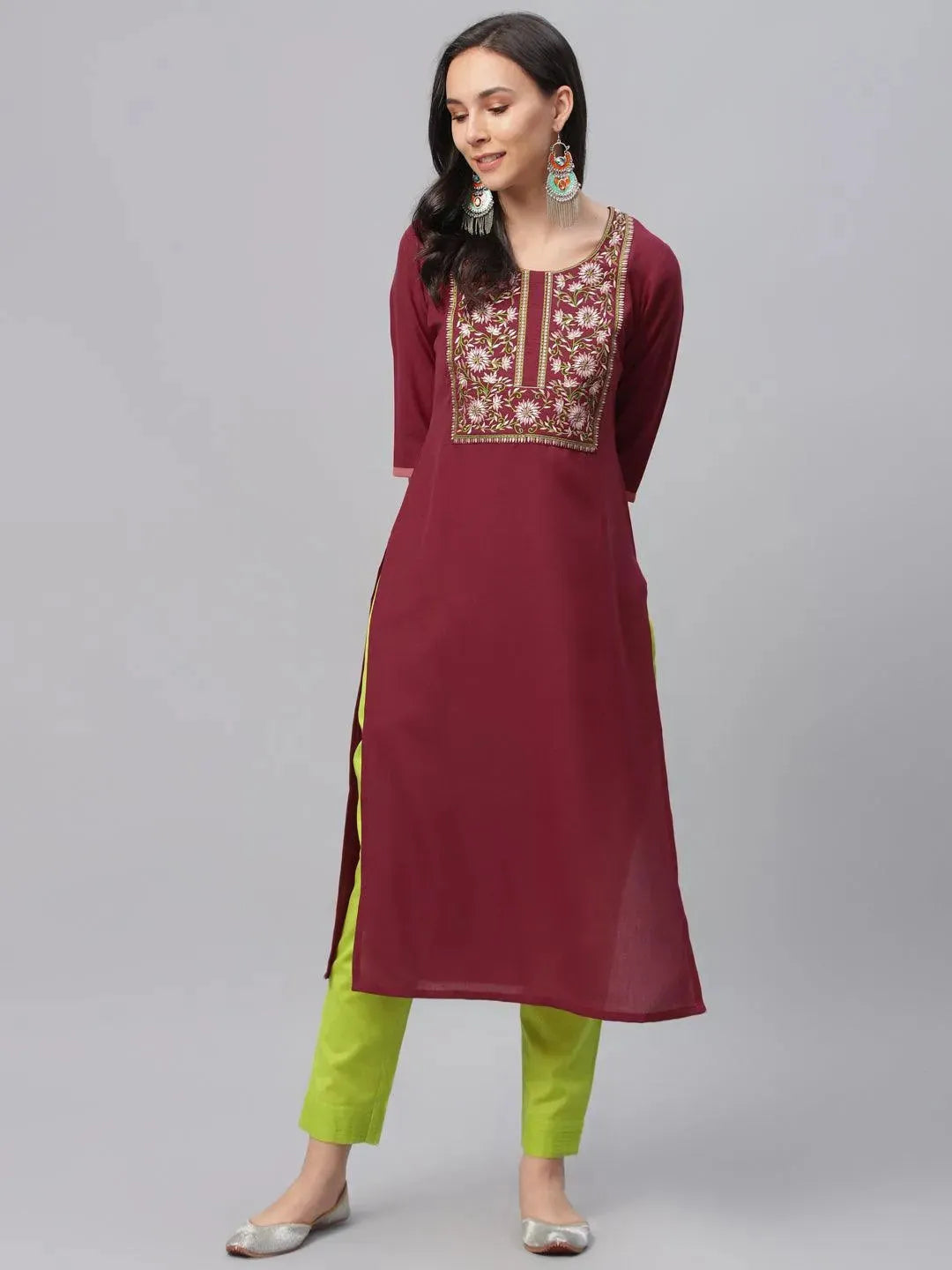 

Buy Maroon Embroidered Cotton Kurta - 9151F- | Libas Ethnic Wear Online