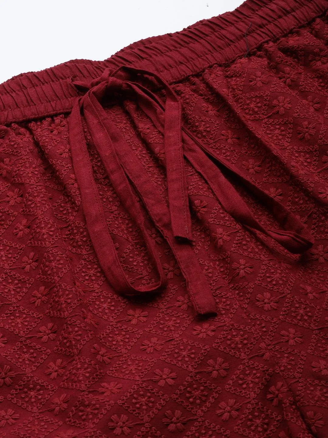 Maroon Embroidered Cotton Palazzos - Libas