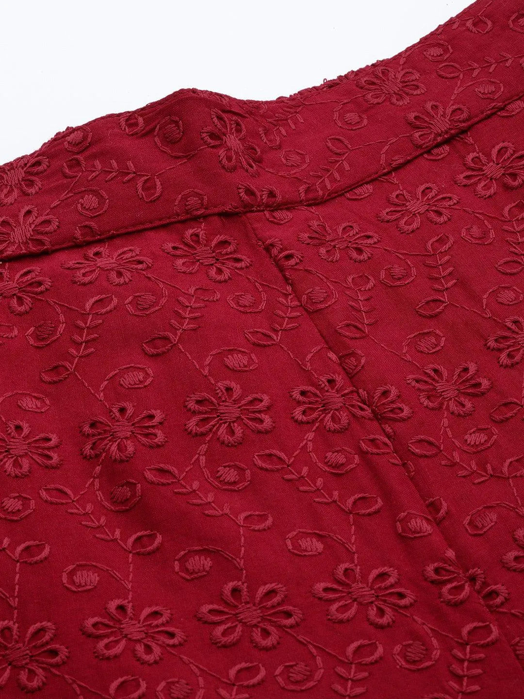 Maroon Embroidered Cotton Trousers - Libas