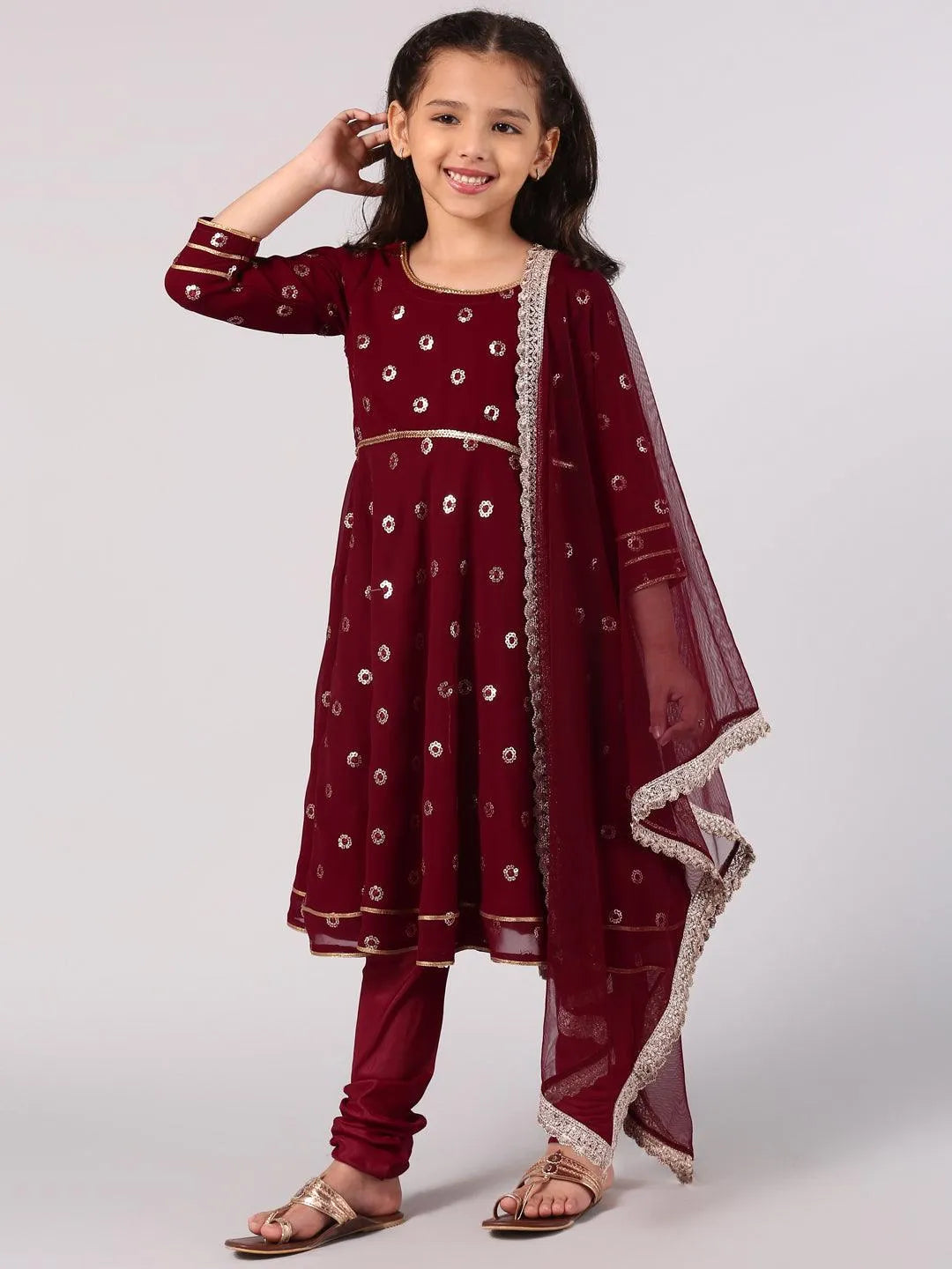 Maroon Embroidered Georgette Suit Set - Libas 