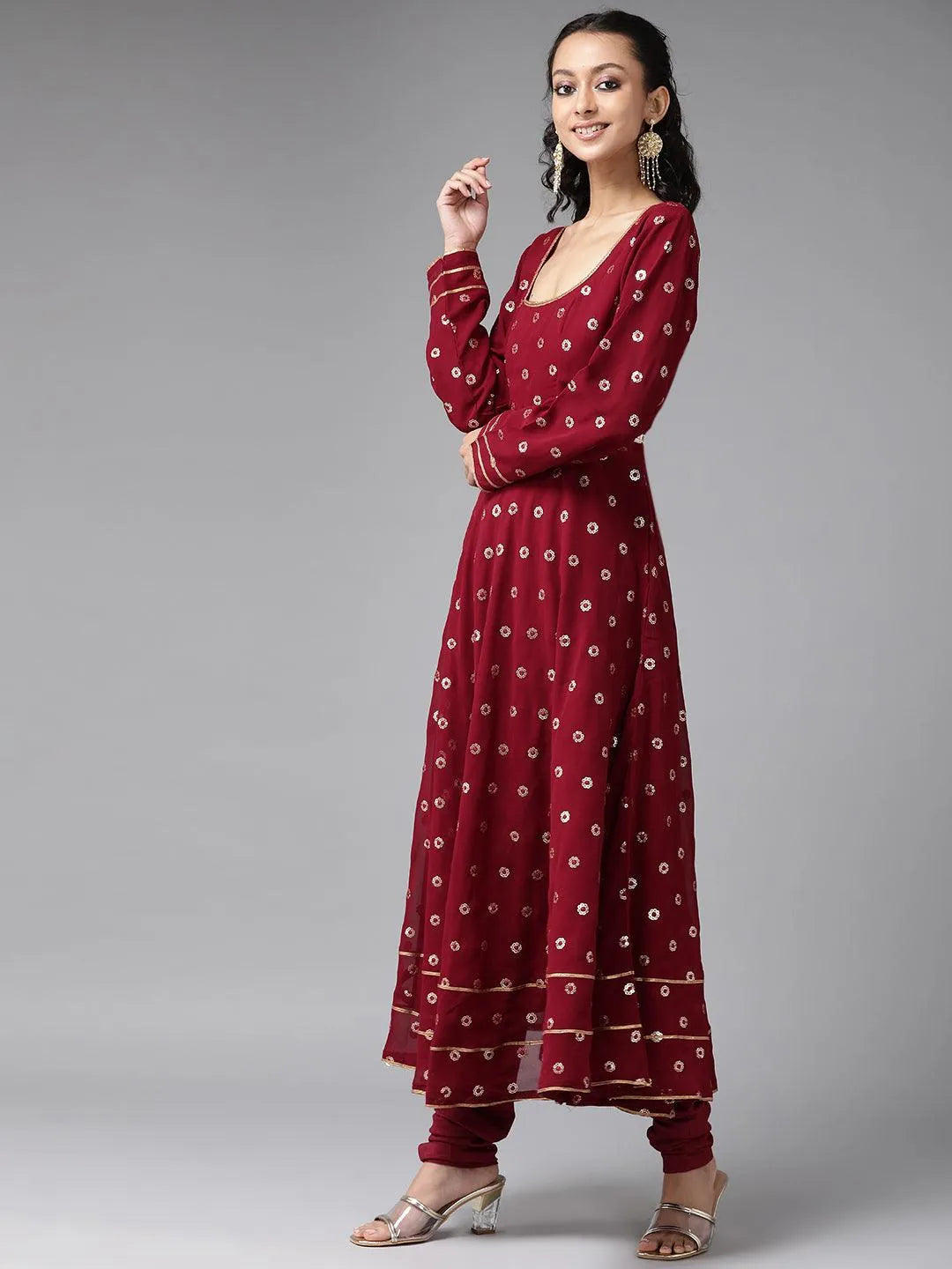 Maroon Embroidered Georgette Suit Set - Libas 