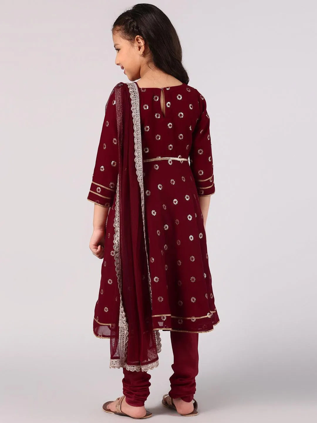 Maroon Embroidered Georgette Suit Set - Libas 