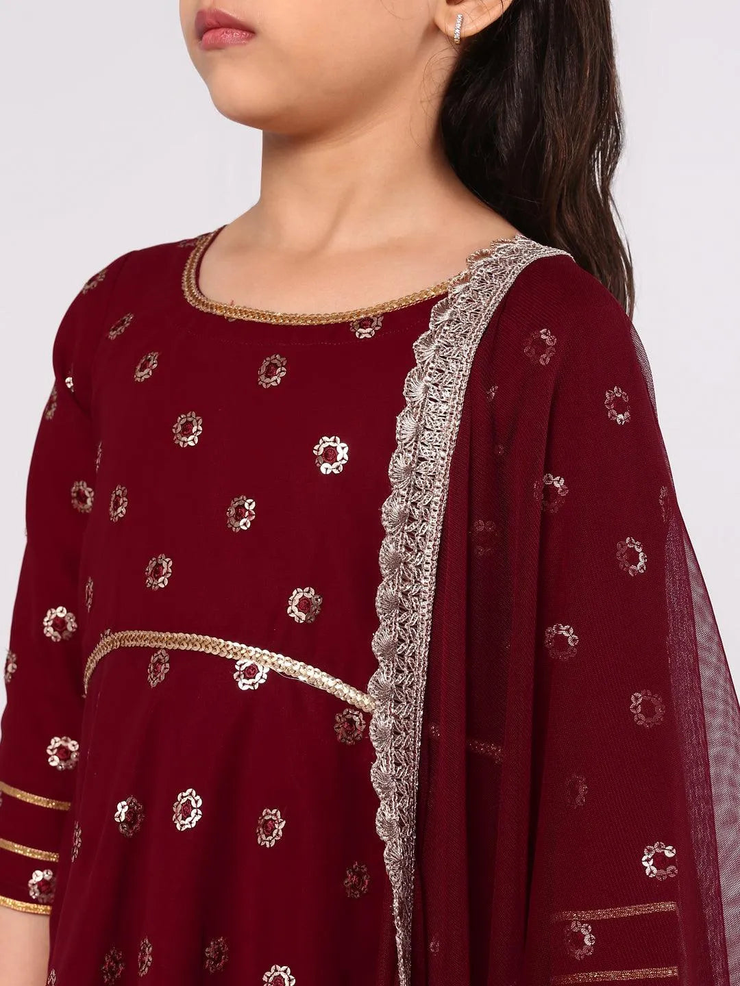 Maroon Embroidered Georgette Suit Set - Libas 