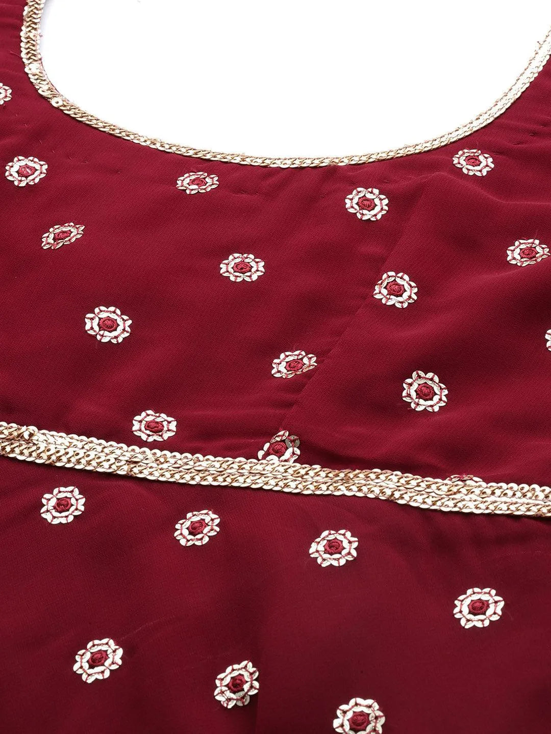 Maroon Embroidered Georgette Suit Set - Libas 