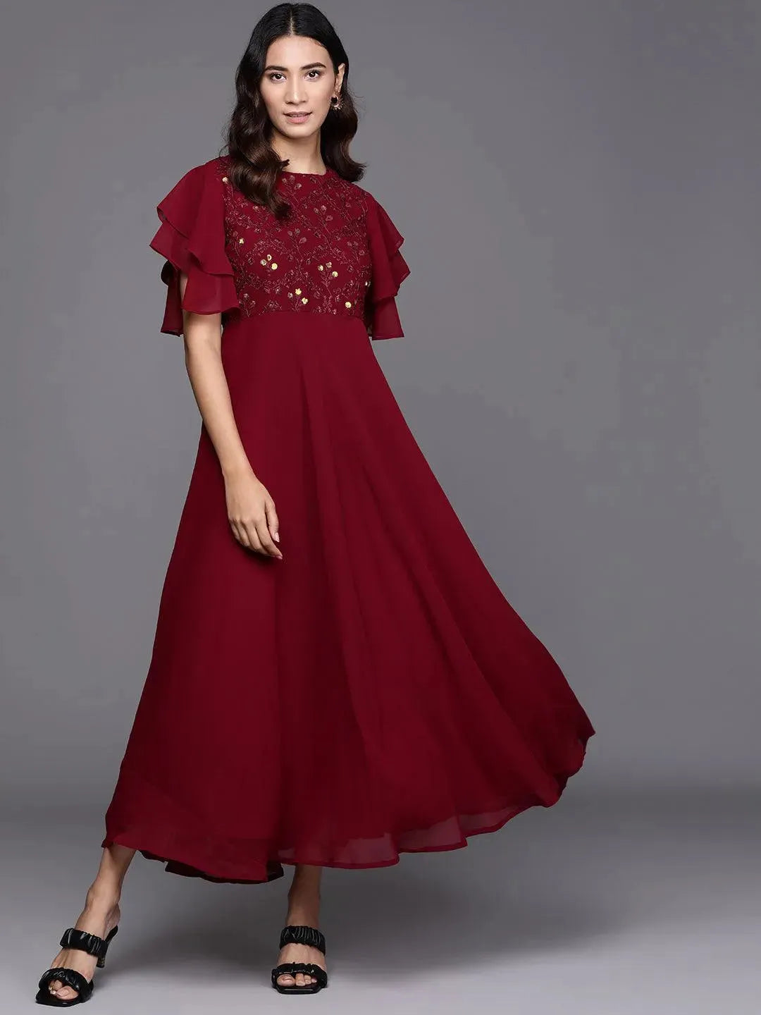 

Buy Maroon Embroidered Georgette Dress - 22140O-XXL | Libas Ethnic Wear Online