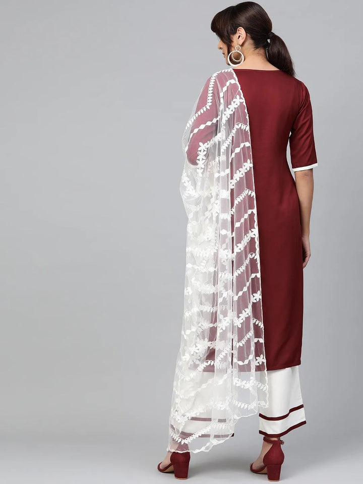 Maroon Embroidered Rayon Suit Set - Libas