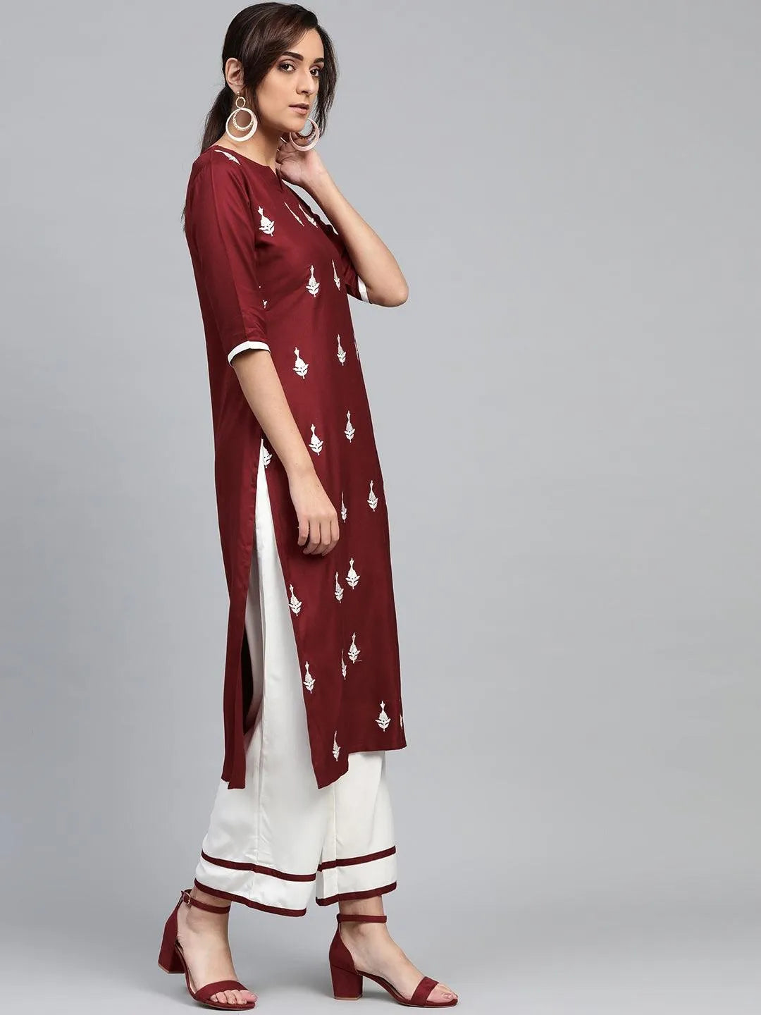 Maroon Embroidered Rayon Suit Set - Libas