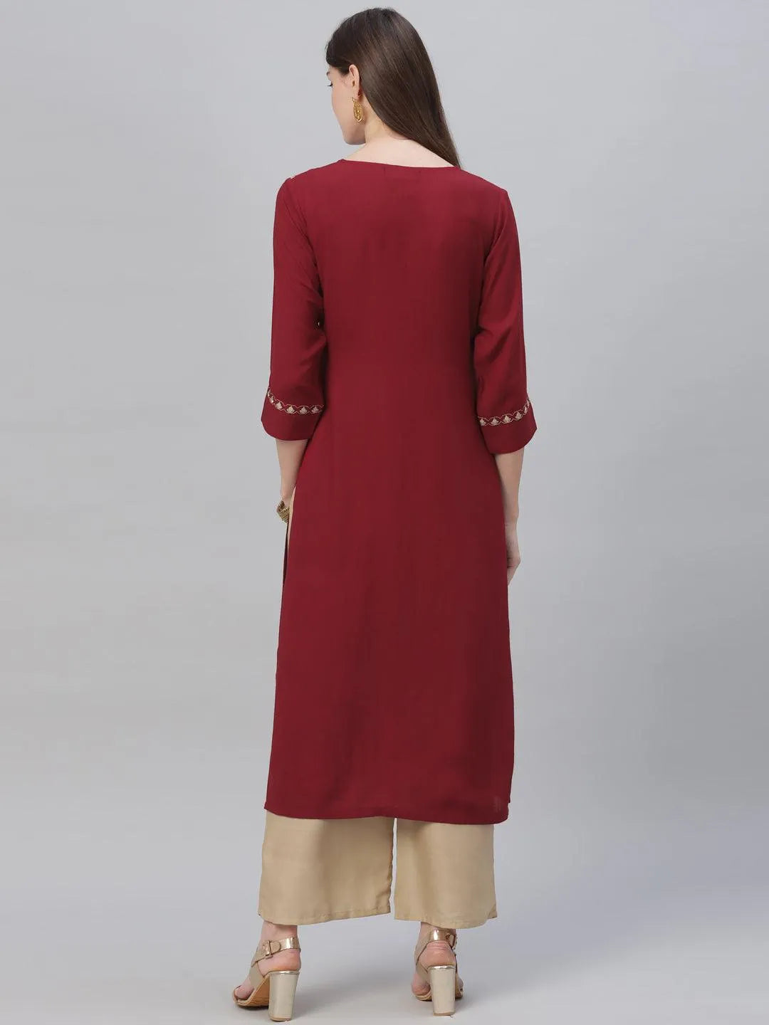 Maroon Embroidered Rayon Kurta Set - Libas