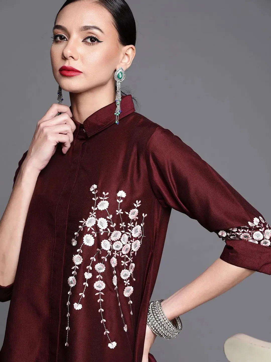 

Buy Maroon Embroidered Silk Blend Shirt - 22134O-XS | Libas Ethnic Wear Online