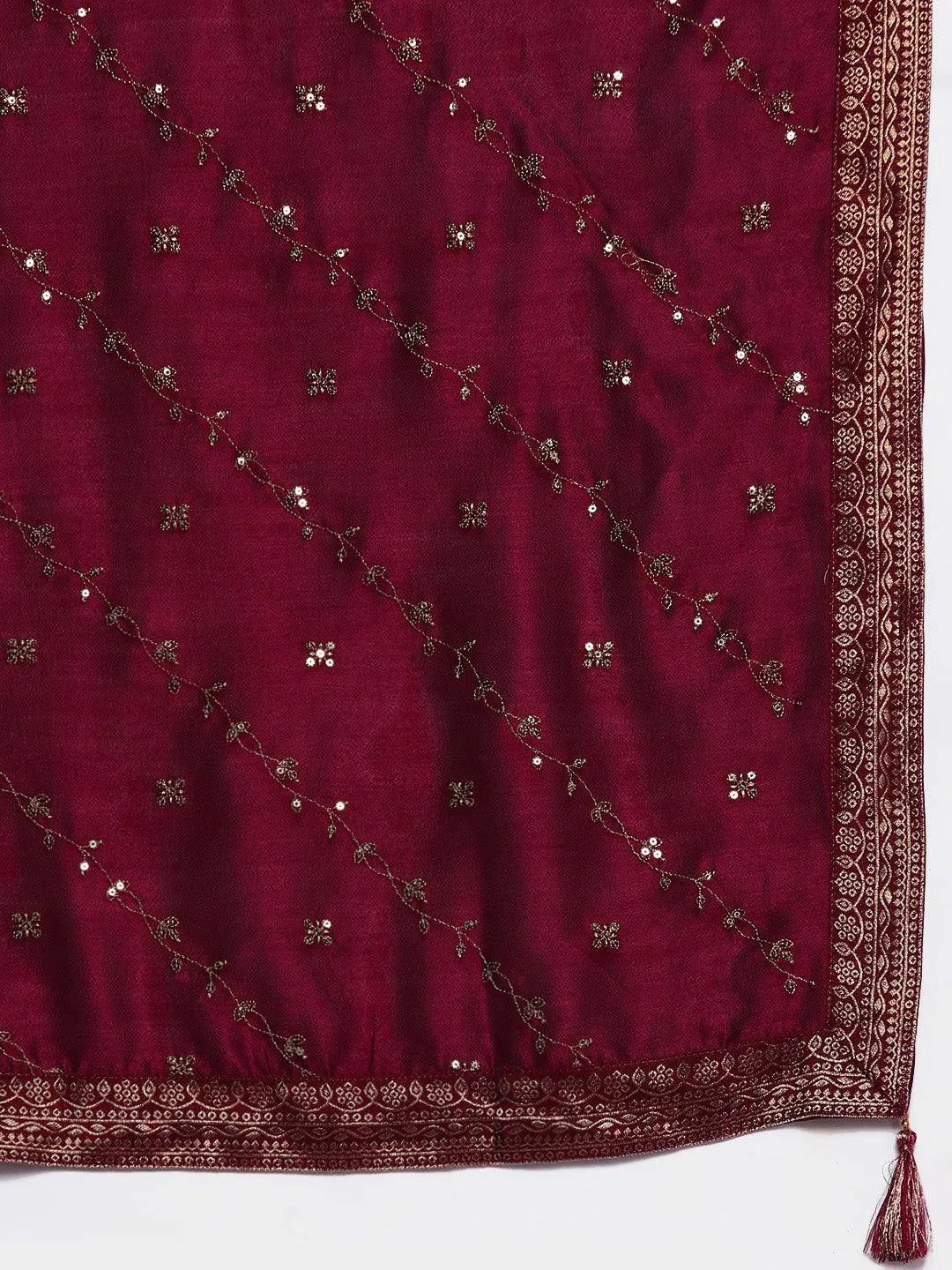 Maroon Embroidered Silk Blend Straight Suit Set - Libas