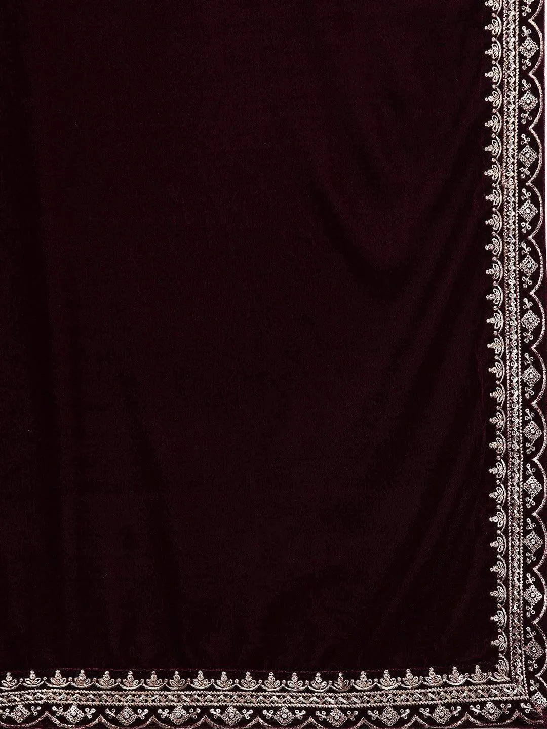 Maroon Embroidered Velvet A-Line Suit Set - Libas